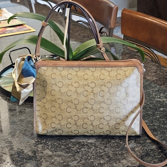 Céline "C" Monogram Horse & Carraige Coated Canvas Clutch w/Strap & Twilly Added - Picture 12 of 16